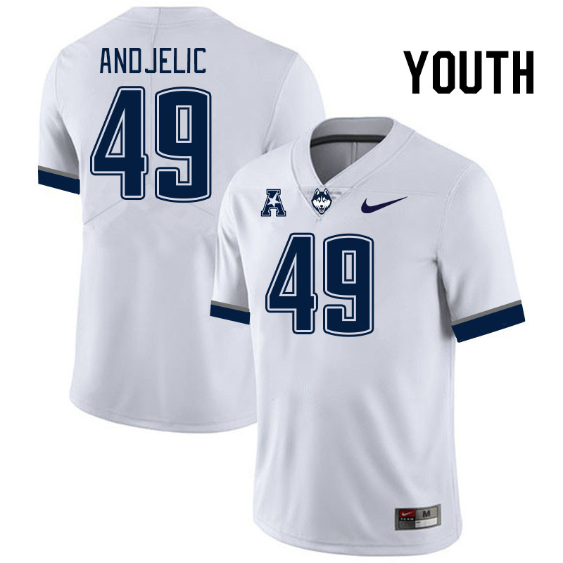 Youth #49 Jake Andjelic Connecticut Huskies College Football Jerseys Stitched Sale-White